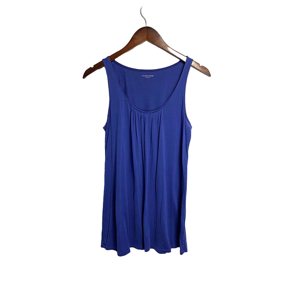 Eileen‎ Fisher Women’s Silk Blend Sleeveless Pleated Tank Top Blue Size Small